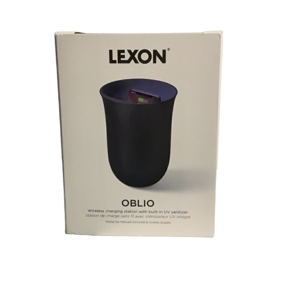 Lexon OBLIO Dark Blue Wireless 2 in 1 Phone Charger UV Sanitizer QI certified